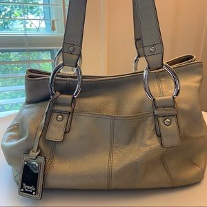 Tignanello Silver Gray Pebbled Leather Purse